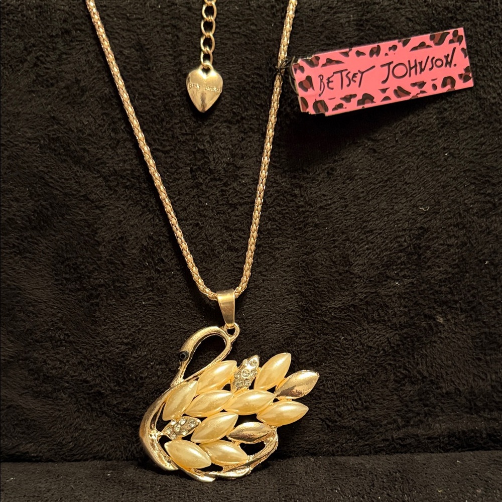 Betsey Johnson Gold Swan Necklace with Crystal Accents